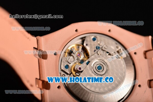 Audemars Piguet Royal Oak Chrono 41MM Swiss Valjoux 7750 Automatic Rose Gold Case with Blue Dial Stick Markers and Blue Leather Strap (EF) - Click Image to Close